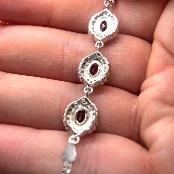 Red Garnet 2.90ct Platinum Finish Solid 925 Sterling Silver Bracelet - Picture 4 of 7